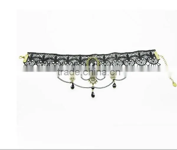 Gothic Acrylic Excellent Beads Lace Collar Victorian Choker Necklace Pendant photo-3