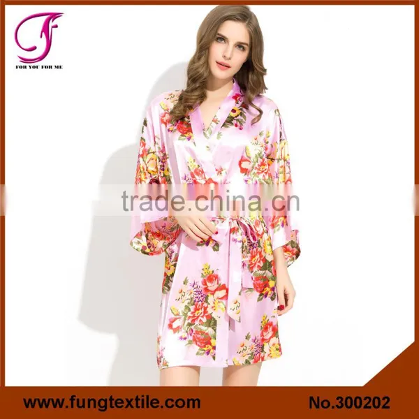 FUNG 3002 New Women Floral Satin Brides Robe photo-4