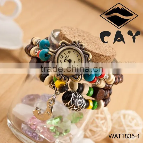 Custom Buddha Wood Beads Moon Bracelet Wristwatch photo-2