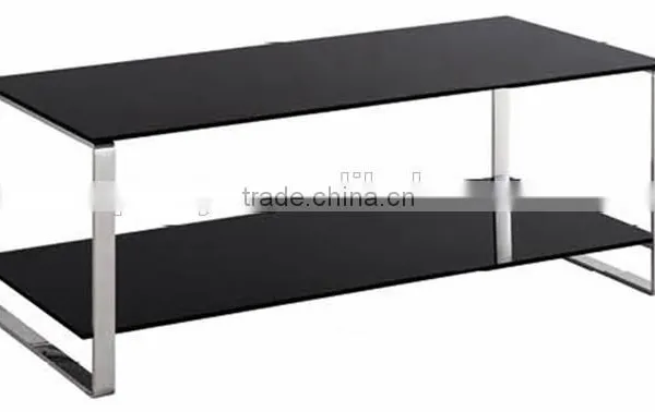 Black Duoble Layers Glass Tea Table With Stainless Frame photo-2