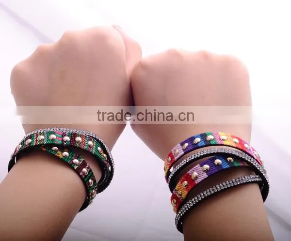 Mix Color 2016 New Design Punk Leather Bracelet Rivet Multilayer Crystal Unisex Bangle Bracelet/ photo-6