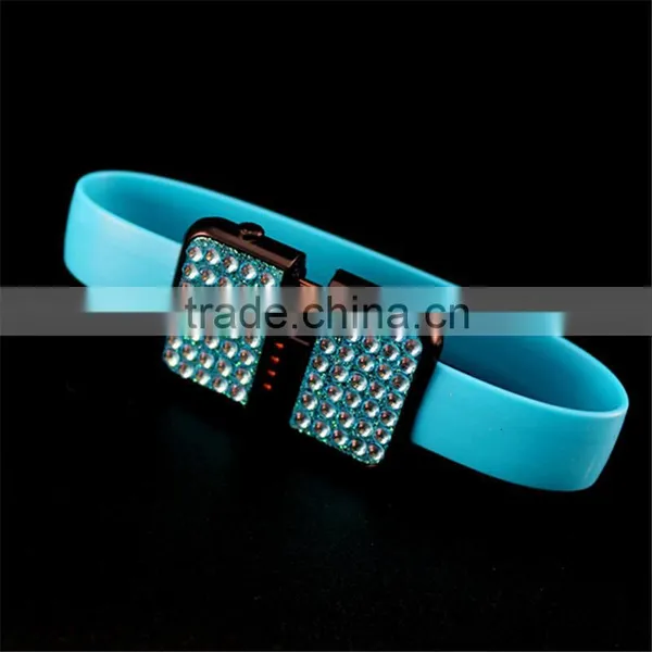 Colorful Fashional Wearable Bracelet Usb Data Cable, Micro Usb Cable With Diamond