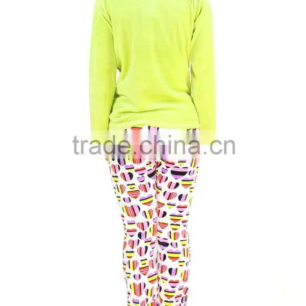 Kevince Velour Pyjama Set Pant Green Reactive Print Knitting Woman MOQ 1000sets OEM Factory Directly photo-4