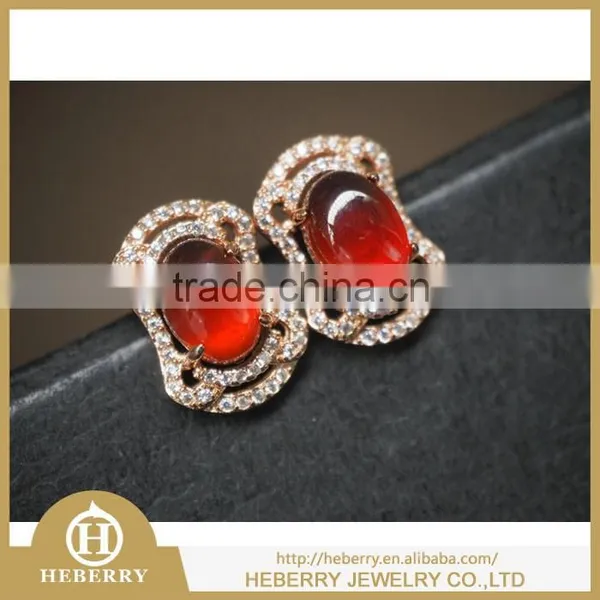 Elegant Ladies Garnet Crystal Earring Orange Color Gemstone photo-2