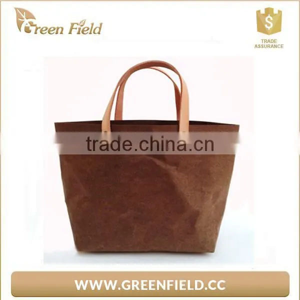 Environment Protection Kraft Paper Waterproof Durable Tote Handbags Manufacture Recycle Handbag photo-2