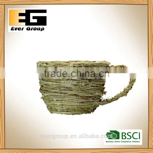 Cup Shape Natural Rattan Garden Flower Pot With Handle for Planting photo-3