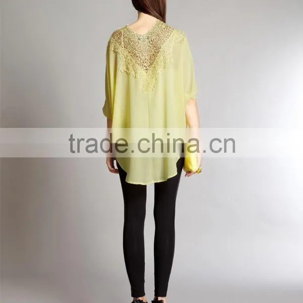 Wholesale Embroidered Summer Yellow Tunic Top, Fancy Top,lady Blouse & Top photo-2