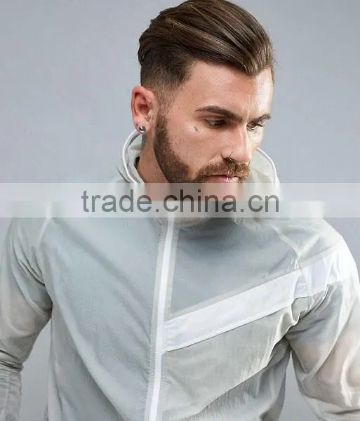 2017 Xinlan High Quality New Design Durable Polyester Nylon White Reflective Strips Waterproof Running Men Jacket photo-3