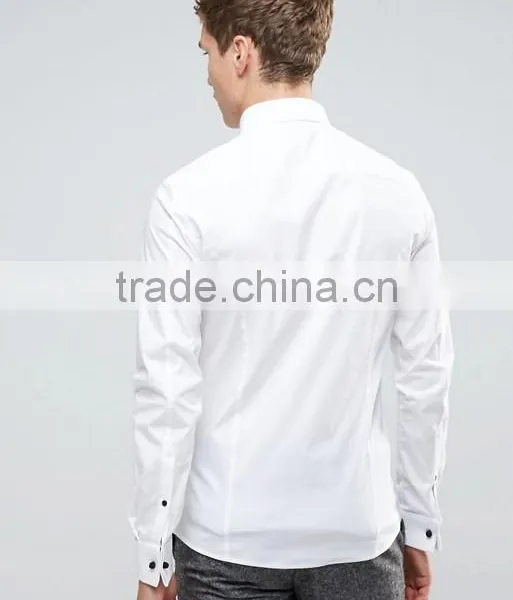 New Design Long Sleeve Cutaway Collar Mens Pre-Shrunk 97% Cotton 3% Elastane Lightweight Check Skinny Fit Casual White Shirts photo-2