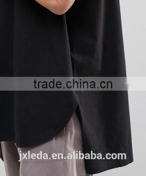 Men Fashion Plain Crew Neck Curved Front Hem Super Oversized Black Tee Shirts / T-shirt Custom photo-3
