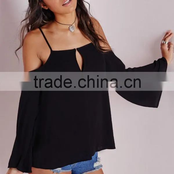 Latest Design Open Shoulders Thin Straps Woman Blouse photo-2