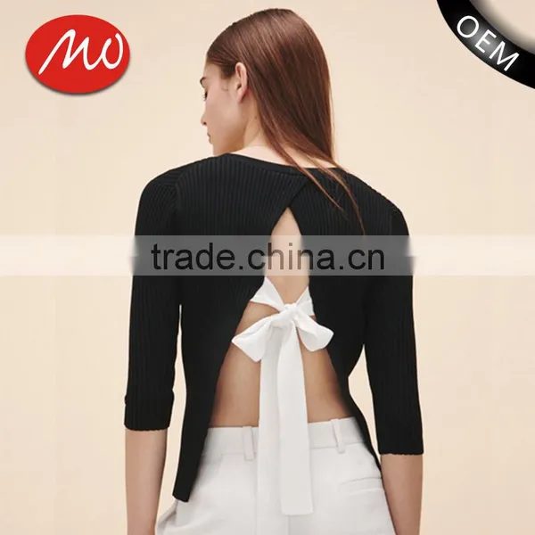 Wholesale New Design Women Stylish Knitted Sexy Backless Pullover Sweater With Tie Bow photo-1