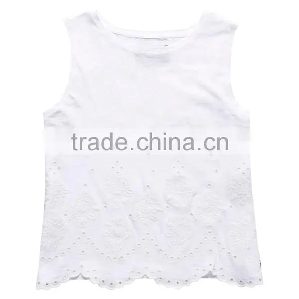 2017 China Shandao High Quality New Fashion Model Sleeveless White Round Neck Cotton Girls Cool Summer Tops photo-5