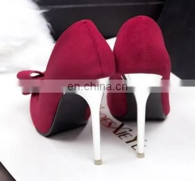 2015 New Office Ladies Red/Green/Black Color Shallow Mouth Bow Pointed Plus Size High Heel Shoes Fashion Suede Heels photo-3