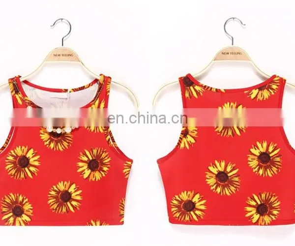 Summer Daisy Flower Printing Tank Tops With A Line Skirts Two Pieces Ready Garment photo-3