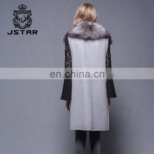 Cashmere Long Vest Women Autumn Sleeveless Fleece Trench Coat With Big Fur Collar photo-5