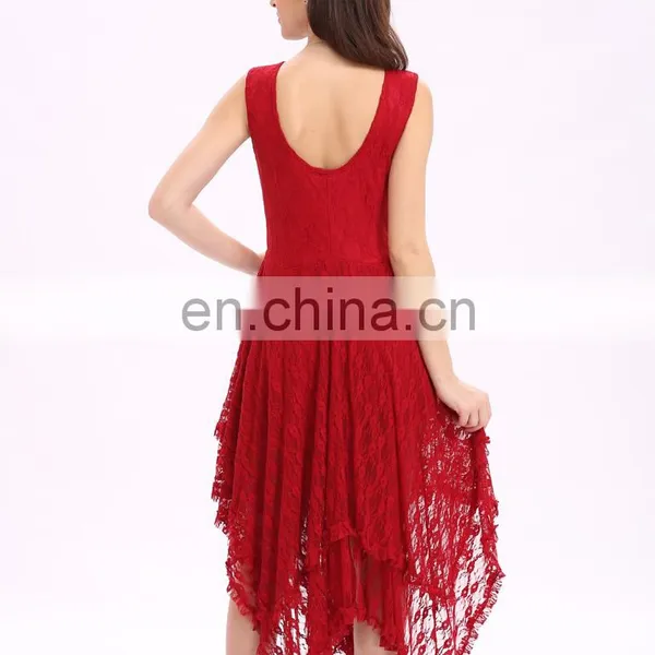 Fashion Hot Sale Red Elegant Tunic Women Lace Dress With Halter photo-3