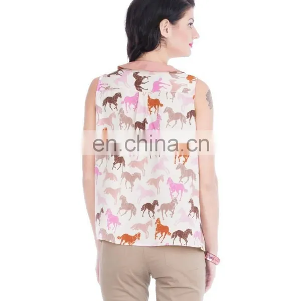 2015 Fashion Multicolored Horse Print Top With Tie-up Autumn Stylish Horse Print Women Loose Knit Top photo-2