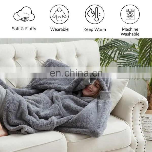 Versatile Microfiber Polyester Fabric Fluffy Lightweight Durable Wearable Sherpa Blanket photo-5