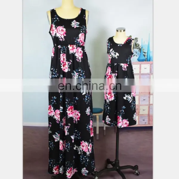 2019 Summer Mother and Child Dress The Parent-child Attire Floral Print Sleeveless Long Dress (this Link for WOMAN) photo-2
