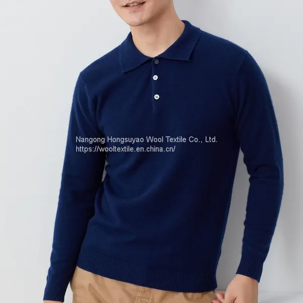 High Quality Polo Collar Long Sleeve Wool Cashmere Thick Jumper Sweater photo-2