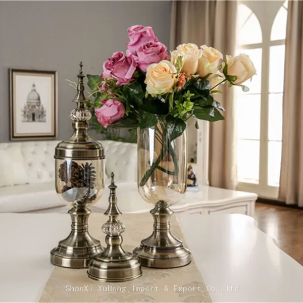 High Stand Ramadan Vase Decor Luxury Gold Wedding Crystal Vase With Lid Flower Glass Arrangement photo-4