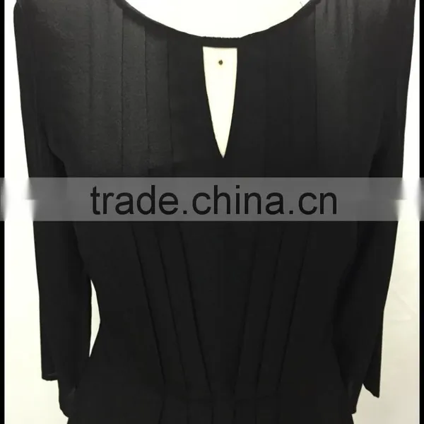 Black Silk V-neck Long-sleeve Middle-aged Lady Silk Blouse photo-4
