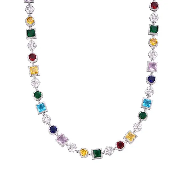 Shining Star Jewelry 10Mm Multi Color Bling Cz Stone Chain Silver Necklace photo-5