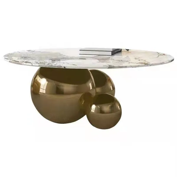 Modern Living Room Marble Coffee Table With Gold Ball Base photo-4