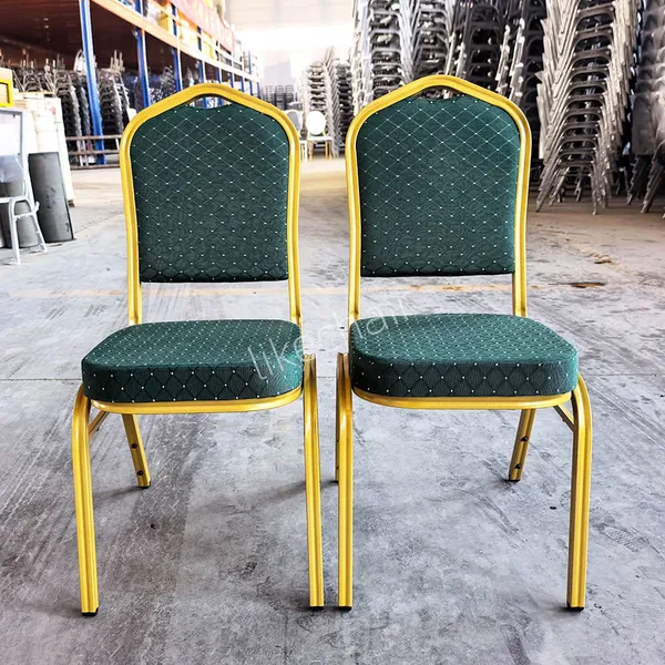 Stackable Banquet Chairs Golden Steel Frame Diamond Dot Fabric Cushion for Hotel Wedding Event