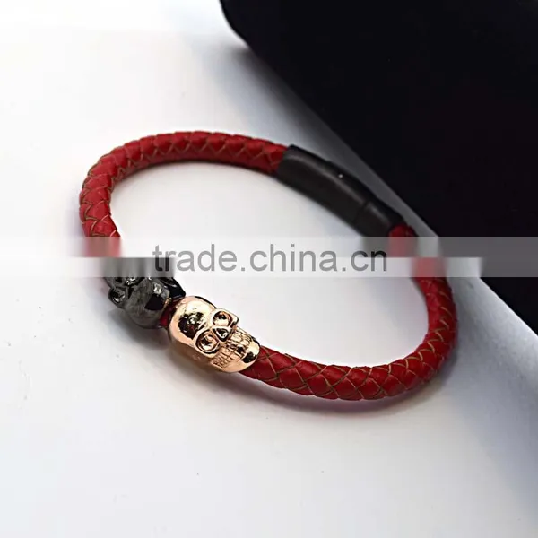 China Jewelry Factory Wholesale Leather Bracelet With Custom Skull Charms photo-6