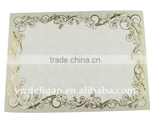 Office Stationery Heart Paperboard for Arabia Honor Certificate, Embossed Fashional Print and Hot Stamping