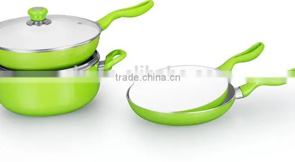 Green Color Painting Non-stick & Ceramic Coated Cookware Set Pots and Pans photo-3