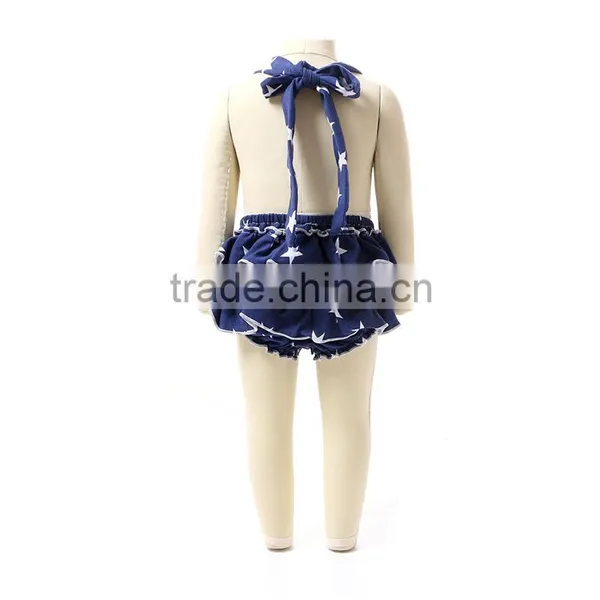 New Design Summer White Star Blue Style Sleeveless Cute Cotton Fancy Baby Girl Rompers photo-3