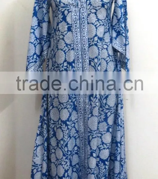 Designer Cotton Hippie Dress Block Printed Women Long Dress Floral Long Tunic Umbrella Dress Bias Dress Blue Bell Dress