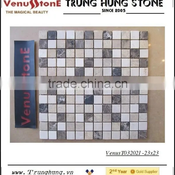 Crema Marfil Mix Light Emperador Tumbled Marble Mosaic Tiles photo-3
