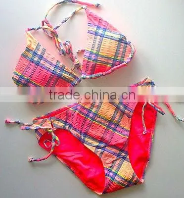 Sweet Tie Plaid Halter Bikini Padded Sexy Swimwear
