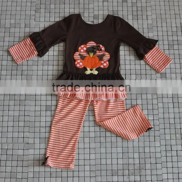 Traditional Holiday Wholesale Boutique Turkey Embroidery Baby Girl Thanksgiving Outfits photo-2