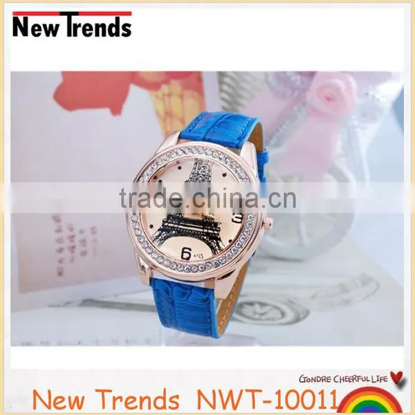 2016 Classical and Fashionable Eiffel Tower Rhinestone Leather Wrist Watch photo-4