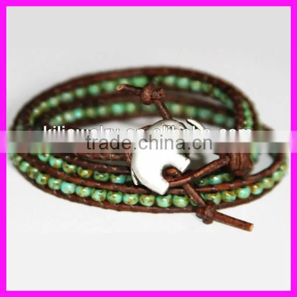 GZKJL-BL0186 Wrap 3x Bracelet Turquoise Picasso Charm Lucky Elephant Bracelet
