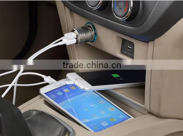 Dual USB-Port Car Charger for Iphone 6 6s Stainless Steel Safety Hammer photo-3