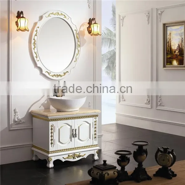 2015 classical solid wood bathroom furniture/bathroom vanity cabinet with mirror and basin