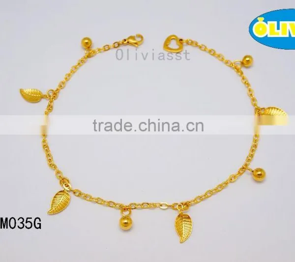 Olivia Jewelry 2016 Top Fashion Ornaments Cheap Gold Anklets With Leaf Charms