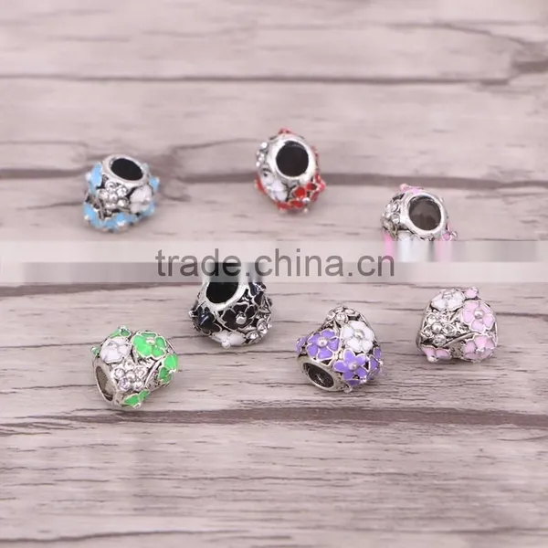 New Fashion Jewelry Enamel Crystal Flower Beads For Jewelry Making Big Hole Charms Beads For Bracelet photo-2