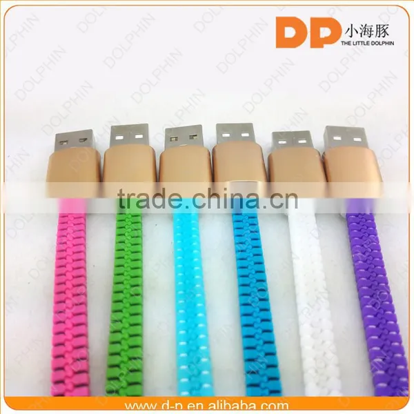 China Factory Wholesale 2 in 1 Usb Data Cable Fluorescent Illuminated Material Flat Zipper Usb Cable photo-4