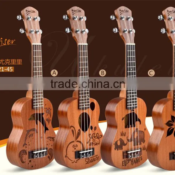 Handmade Mahogany Neck Rosewood Fingerboard Carving Pattern All Sapele Plywood Ukulele