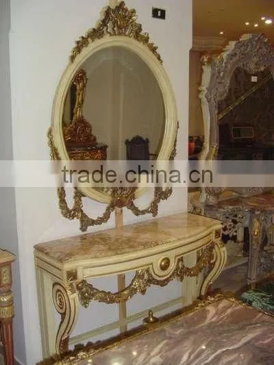 French antique white and gold furniture console with mirror