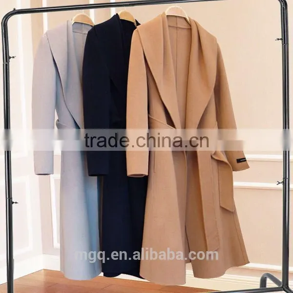 Hand Sewn Women's Wool Long Coat 100% Wool Shawl Collar With Belt