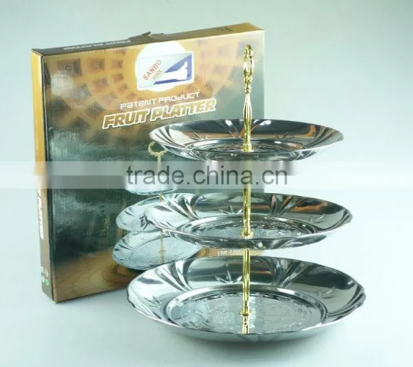 Stainless Steel Three Layer Metal Fruits Plate Leaf Decoration and Clourful photo-5