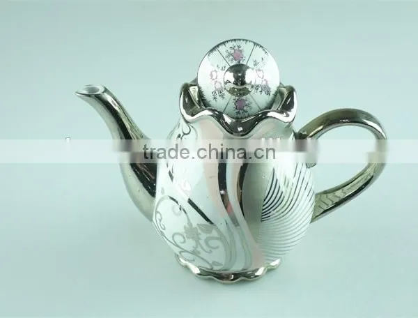 Siliver Chromed Porcelain Teapot With Lid, 800 ml Water Pots&kettles Chaozhou Stock photo-5